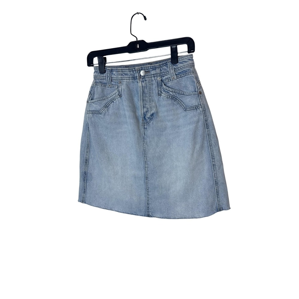 Free People We The Free Skirt Womens 26 Blue Denim A Line Frayed Raw Hem Mini